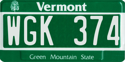 VT license plate WGK374