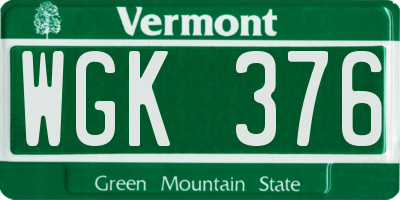 VT license plate WGK376
