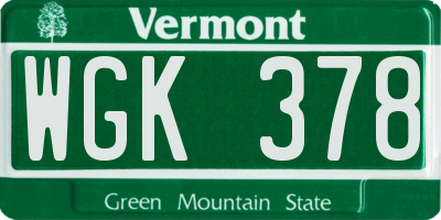 VT license plate WGK378