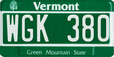 VT license plate WGK380