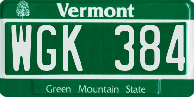 VT license plate WGK384