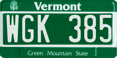 VT license plate WGK385