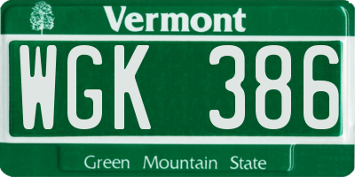 VT license plate WGK386