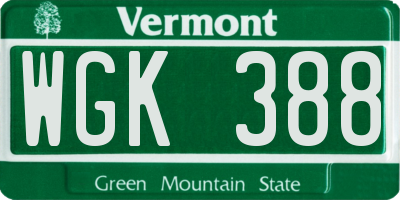 VT license plate WGK388