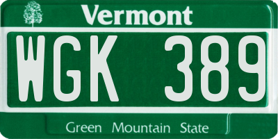 VT license plate WGK389
