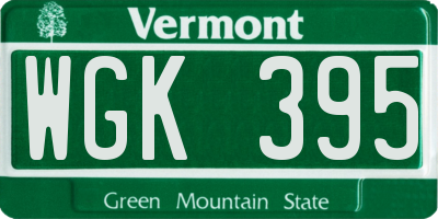 VT license plate WGK395