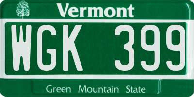 VT license plate WGK399