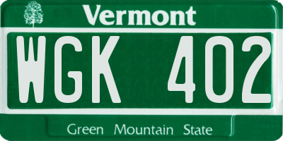 VT license plate WGK402
