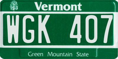 VT license plate WGK407