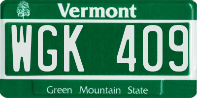 VT license plate WGK409