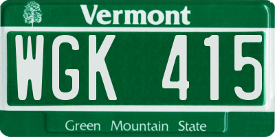 VT license plate WGK415