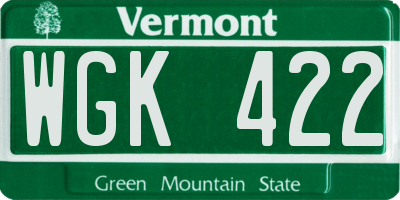 VT license plate WGK422