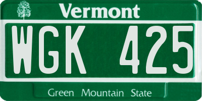 VT license plate WGK425