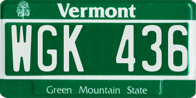 VT license plate WGK436