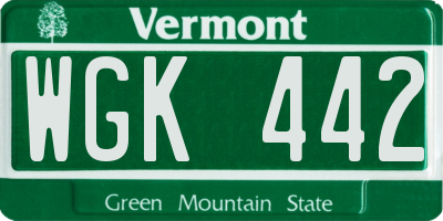 VT license plate WGK442