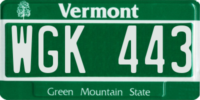 VT license plate WGK443