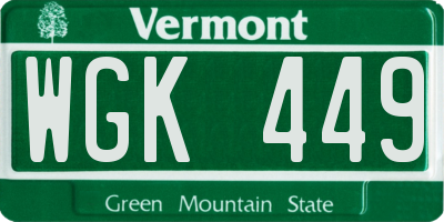 VT license plate WGK449