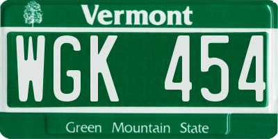 VT license plate WGK454