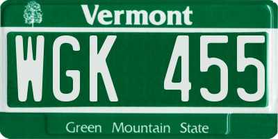 VT license plate WGK455
