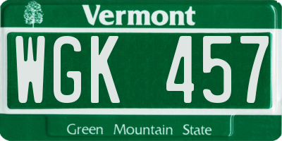 VT license plate WGK457