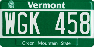 VT license plate WGK458