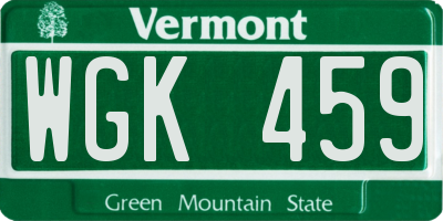 VT license plate WGK459