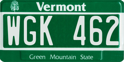 VT license plate WGK462