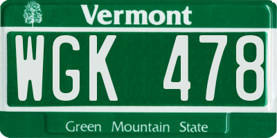 VT license plate WGK478