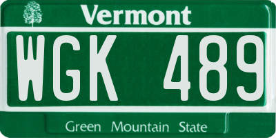 VT license plate WGK489