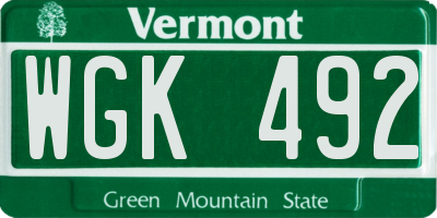 VT license plate WGK492