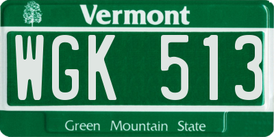 VT license plate WGK513