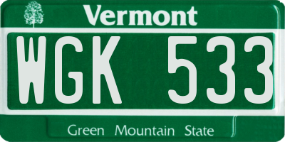 VT license plate WGK533