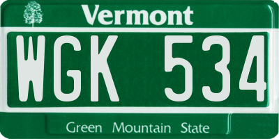 VT license plate WGK534