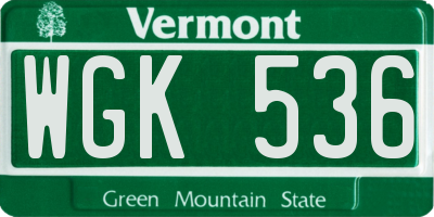 VT license plate WGK536