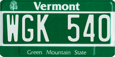 VT license plate WGK540