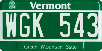 VT license plate WGK543