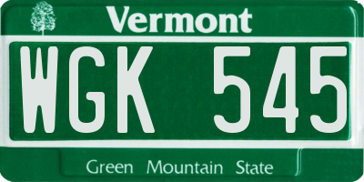 VT license plate WGK545