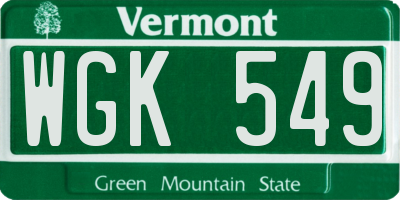 VT license plate WGK549