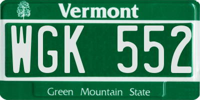VT license plate WGK552