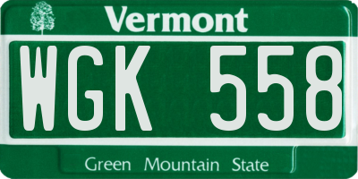 VT license plate WGK558