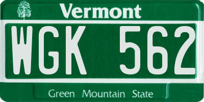 VT license plate WGK562