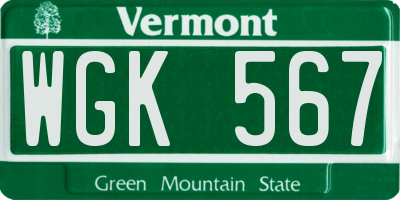 VT license plate WGK567