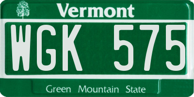 VT license plate WGK575