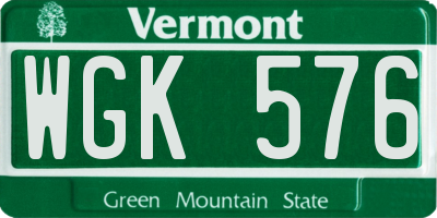 VT license plate WGK576