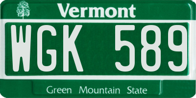 VT license plate WGK589