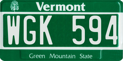 VT license plate WGK594