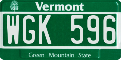 VT license plate WGK596