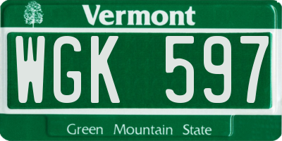 VT license plate WGK597