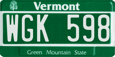 VT license plate WGK598
