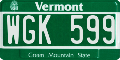 VT license plate WGK599